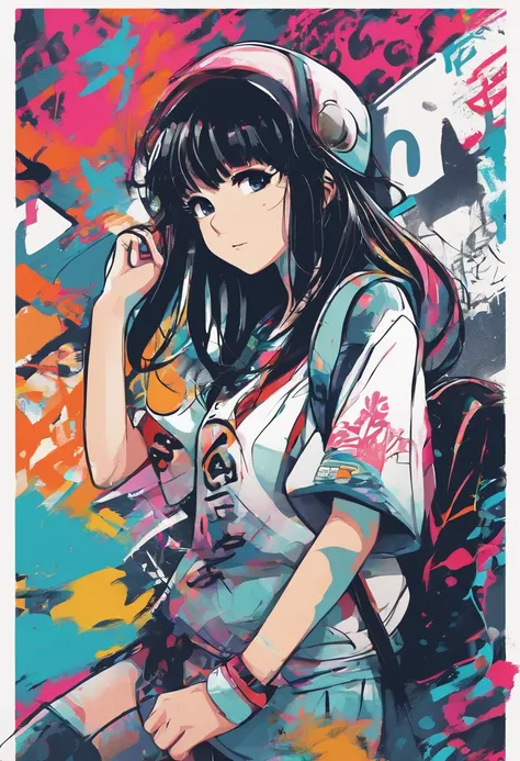 digitalart、monochromes、1990s anime style、Black Hair Bob、Beautiful girl in Japan uniform、18year old