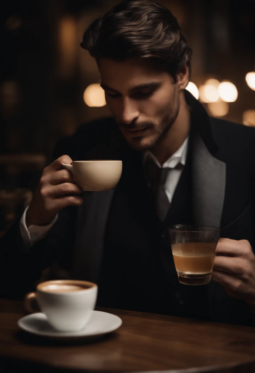 homme noir beau elegant avec un cafe