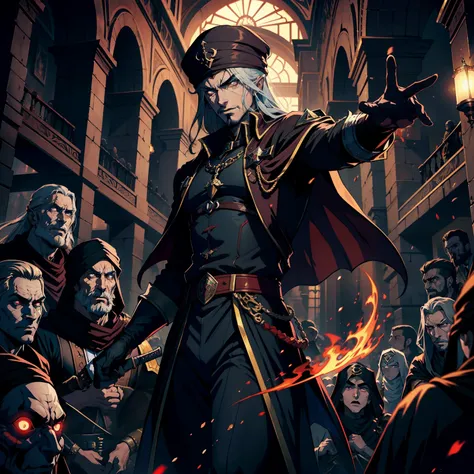 Castlevania, Le Seigneur des Ombres, Bel arabe, Man with Arab muscular face , Turban marocain, Legendary Face, fierce, hyper realistic, super detailed, Marocain, Beau seigneur arabe, muscle, Dracula, Diriger les troupes de Djinns, The Army in Combat, War o...