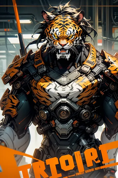 cyborg tiger movie poster and t-shirt illustration cyberpunk epic VIBRANT ART cyborg tiger futuristic armour