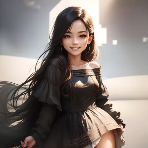 best quality, masterpiece, ultra high res, photorealistic, 1girl, offshoulder, smile