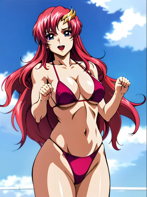 (masterpiece, far view, 4K, Best Quality, Anime style: 1.9,, Adult Woman, ultra detailed face, (cloud background, wrestling), Drawing lines, high resolution, Anime, lacus4), 1girl, Solo, curvy figure, Long hair, 鎖骨, scapular, (Detailed wide hair bangs, Hai...