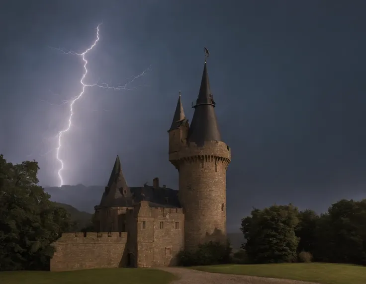 an award winning picture, RAW, Photograph magazine quality, photorealism, picture of a goth castle that a massive planetarium telescope comes out one of its towers, at night, you see the goth castle and (planetariums telescope: 1.5) an epic sized (telescop...