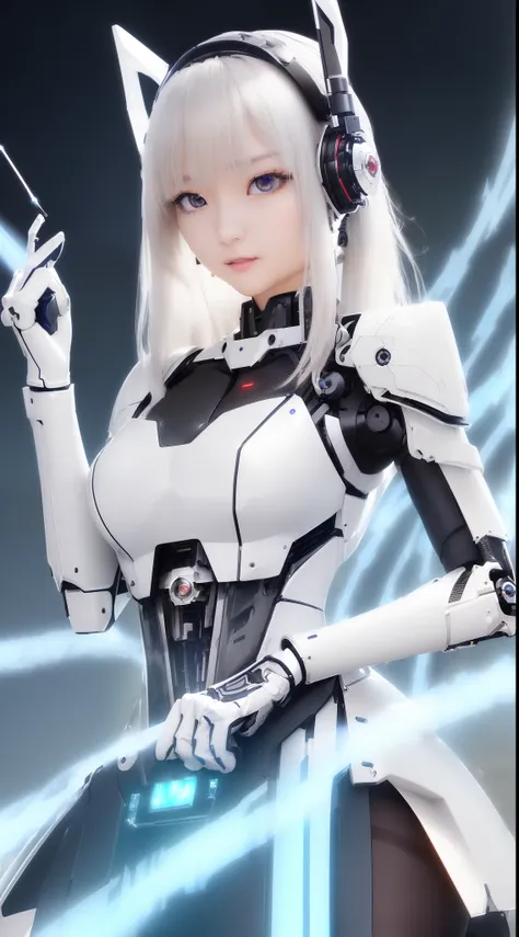 ((masutepiece)), ((top-quality), high quarity、ultra-definition, Realistic,  (Ultra-fine face)、fulcolor 、scientific fiction、Beautiful robot woman、(droid)、(Mechanical joints)、Machine body、(((machine components)))、Actuator Joints、White porcelain mechanical ar...