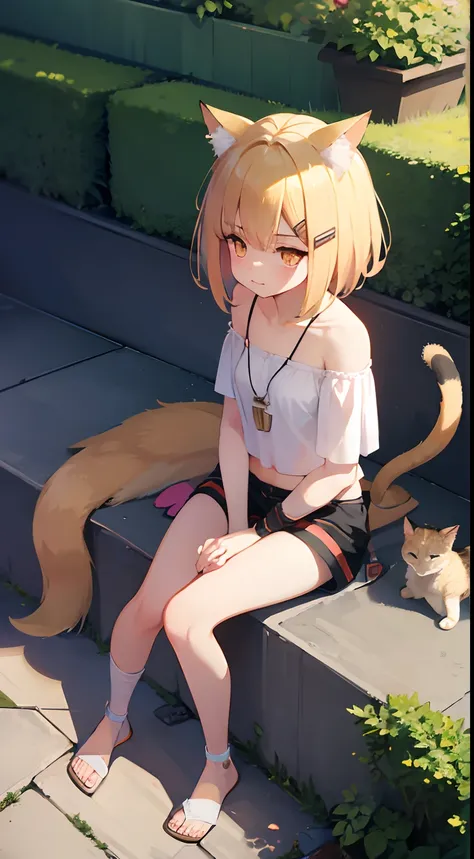 Vermeil, veranda, sitting, pink panties, bra, popsicle, cat ears, cat tail,