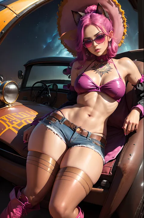 (detailed beautiful eyes and detailed face, masterpiece side light, masterpiece, best quality, detailed, high-resolution illustration), best quality, ultra detailed, extremely detailed, (masterpiece:1.1), high quality, (highres), (1 female driving), ((Insi...