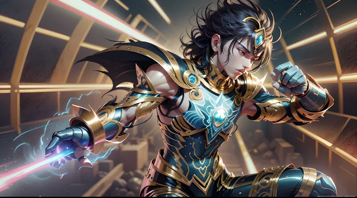 Muay Thai Robotic fighter ,diamond armor as saint seiya ,,fighting dynamic action touch diamonds in dark-heaven, style ,cartoon water painting , dragon ball z saint seiya manga style art by Tetsuo Hara --auto --s2