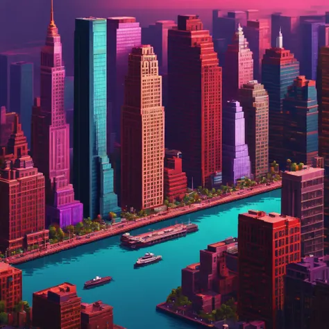 ::Stil A (pixel art:1.2)new york in 2040, isometrisch, Rot und Lila, retro, (8 Bit), (8 Bit), bildpunkte, Large pixels, low res ::n_Foto im Stil, realistisch, high resolution