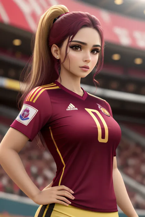 A close-up of a vinotinto and gold football jersey on a mannequin, Ropa deportiva vinotinto, Ropa deportiva, Camiseta deportiva, solo vinotinto y dorado, vinotinto - dorado, Ropa deportiva, Ropa de seda vinotinto y dorado, manga corta, Tee-Shirt Design, Re...