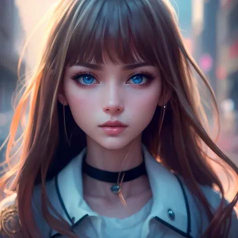 8k, realistic, ultra quality, beatiful girl, Stern anime girl, (Highest Quality, Amazing Details:1.25), cinematic lighting, unique, high-quality, very long hair, hair intakes, makeup, lipstick, eyelashes, ultra detailed eyes, ultra detailed face, ultra det...