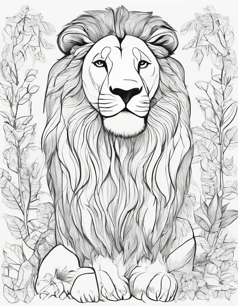 Zoo animals,lion,sketch style,coloring page,white background