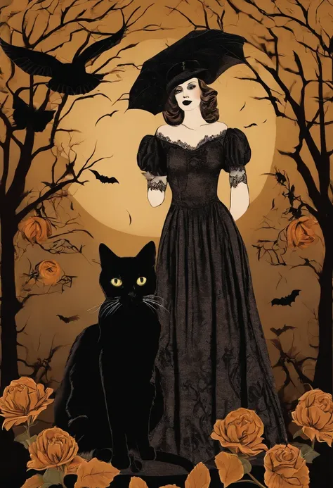 Halloween Gothic Collage Wall Art Style with Cats Vintage Dark Academy