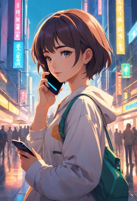 ((Beautiful girl with mobile phone in hand)) 4k 8k:: realistisch::4 Cyberpunk::1 --v 4 --quality 2