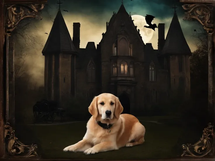 Halloween Gothic Collage Wall Art Style Vintage Dark Academy with Dog