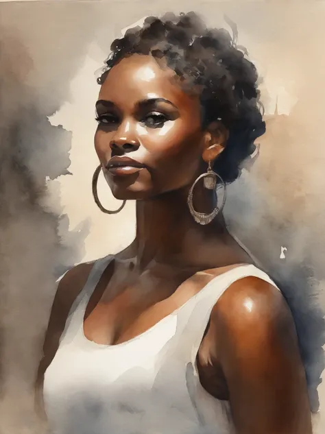 Watercolor painting of a beautiful black girl : : Trending on Artstation: : Simple composition creates a sense of order and harmony. The painting reflects the spiritual qualities of the natural world. --up light --ar 9:16