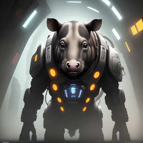 (High resolution)tapir,cyberpunked,Very cute,２Head and body,colorful