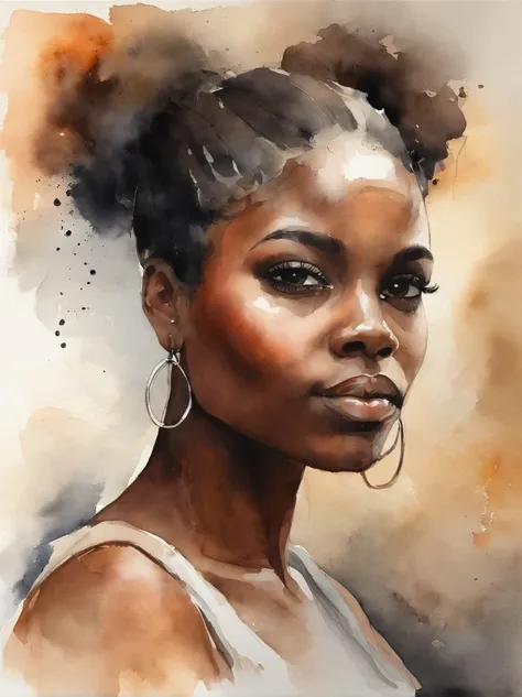 Watercolor painting of a beautiful black girl : : Trending on Artstation: : Simple composition creates a sense of order and harmony. The painting reflects the spiritual qualities of the natural world. --up light --ar 9:16