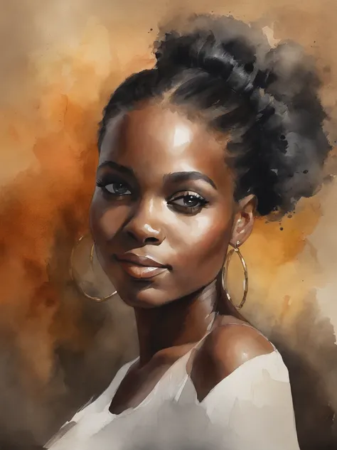 Watercolor painting of a beautiful black girl : : Trending on Artstation: : Simple composition creates a sense of order and harmony. The painting reflects the spiritual qualities of the natural world. --up light --ar 9:16