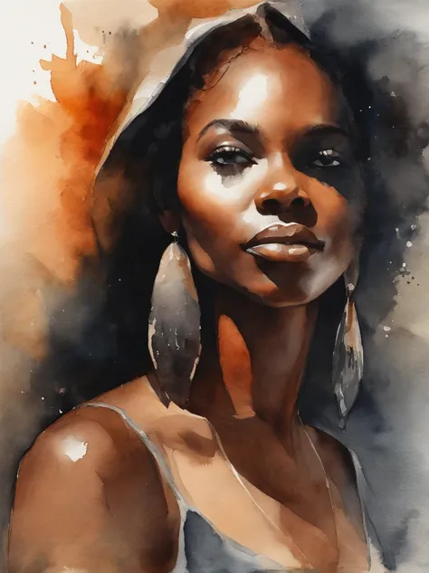 Watercolor painting of a beautiful black girl : : Trending on Artstation: : Simple composition creates a sense of order and harmony. The painting reflects the spiritual qualities of the natural world. --up light --ar 9:16