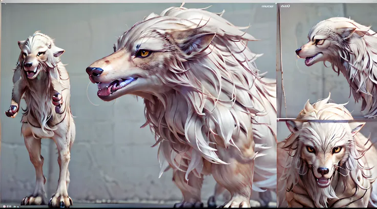 3D model ,hybrid animal chimera of a wolf, falcon, and octopus ,anatomically plausible ,intricate details ,created in ZBrush with high-resolution textures