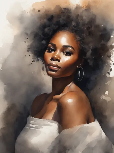 Watercolor painting of a beautiful black girl : : Trending on Artstation: : Simple composition creates a sense of order and harmony. The painting reflects the spiritual qualities of the natural world. --up light --ar 9:16