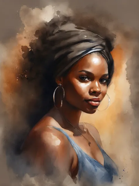 Watercolor painting of a beautiful black girl : : Trending on Artstation: : Simple composition creates a sense of order and harmony. The painting reflects the spiritual qualities of the natural world. --up light --ar 9:16