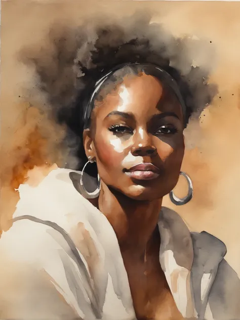 Watercolor painting of a beautiful black girl : : Trending on Artstation: : Simple composition creates a sense of order and harmony. The painting reflects the spiritual qualities of the natural world. --up light --ar 9:16