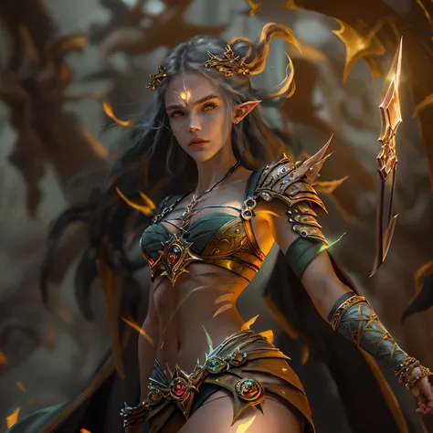 High Details, Best Quality, 8K, [Ultra Detailed], Masterpiece, Best Quality, (Extremely detailed), Dynamic Angle, ultra wide angle shot, Photorealistic, Fantasy art, DND ART, Role-playing art, realistic art, Wide-angle shot of the epic elf, Arcane Warrior,...