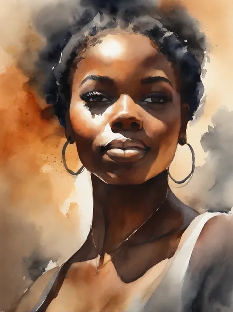 Watercolor painting of a beautiful black girl : : Trending on Artstation: : Simple composition creates a sense of order and harmony. The painting reflects the spiritual qualities of the natural world. --up light --ar 9:16