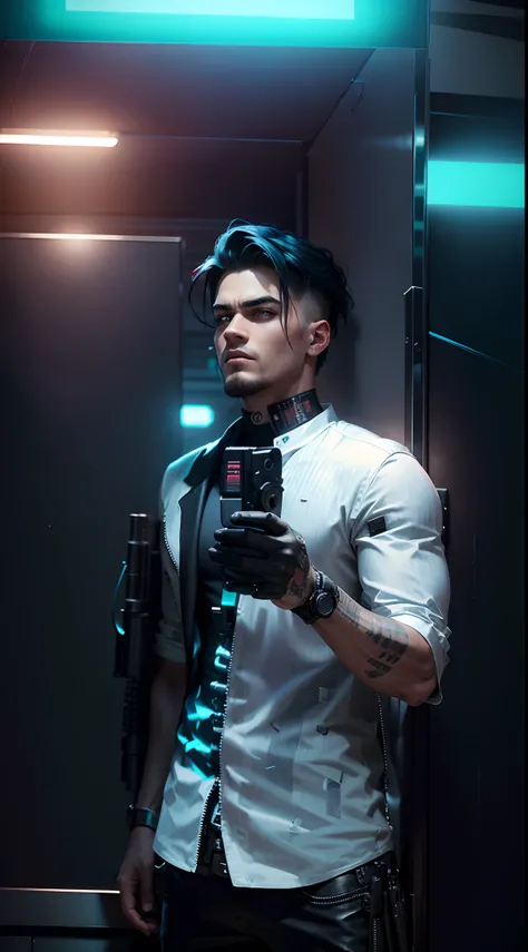 Change the background to cyberpunk gangster boy. Suitable gangster outfit. Guns. Ultra realistic. 8k quality.