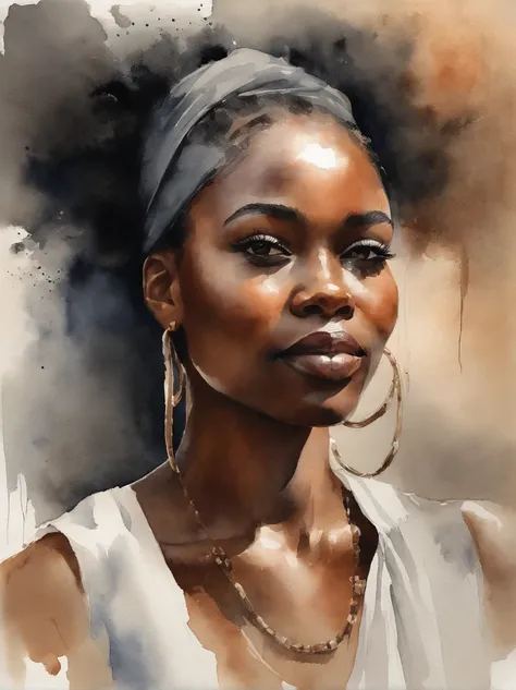 Watercolor painting of a beautiful black girl : : Trending on Artstation: : Simple composition creates a sense of order and harmony. The painting reflects the spiritual qualities of the natural world. --up light --ar 9:16