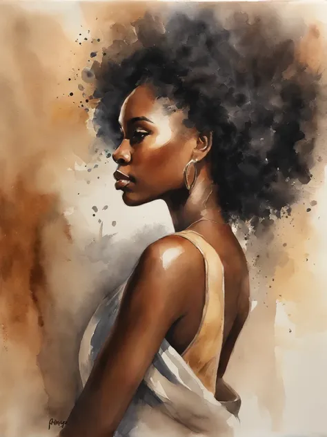 Watercolor painting of a beautiful black girl : : Trending on Artstation: : Simple composition creates a sense of order and harmony. The painting reflects the spiritual qualities of the natural world. --up light --ar 9:16