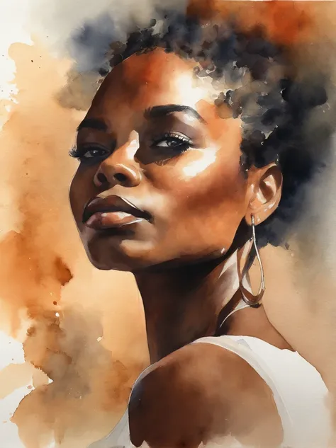 Watercolor painting of a beautiful black girl : : Trending on Artstation: : Simple composition creates a sense of order and harmony. The painting reflects the spiritual qualities of the natural world. --up light --ar 9:16