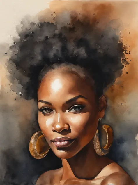 Watercolor painting of a beautiful black girl : : Trending on Artstation: : Simple composition creates a sense of order and harmony. The painting reflects the spiritual qualities of the natural world. --up light --ar 9:16