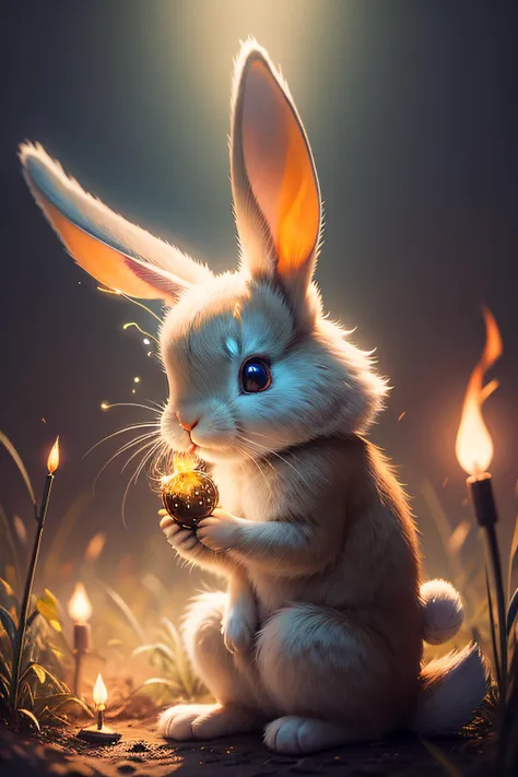 a light-painted rabbit with fireflies