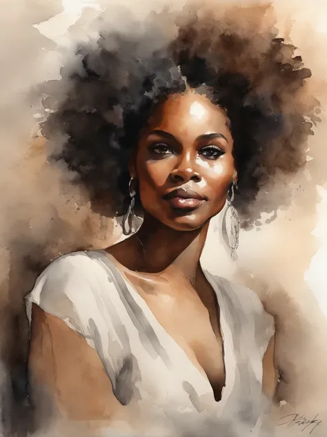 Watercolor painting of a beautiful black girl : : Trending on Artstation: : Simple composition creates a sense of order and harmony. The painting reflects the spiritual qualities of the natural world. --up light --ar 9:16