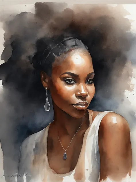 Watercolor painting of a beautiful black girl : : Trending on Artstation: : Simple composition creates a sense of order and harmony. The painting reflects the spiritual qualities of the natural world. --up light --ar 9:16