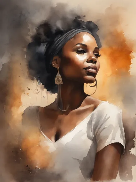 Watercolor painting of a beautiful black girl : : Trending on Artstation: : Simple composition creates a sense of order and harmony. The painting reflects the spiritual qualities of the natural world. --up light --ar 9:16