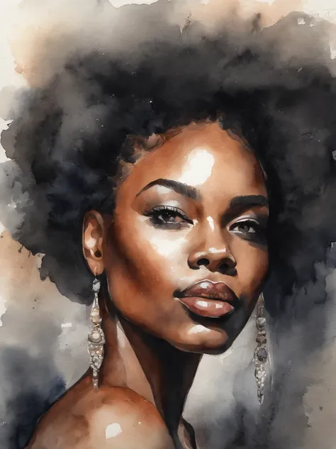 Watercolor painting of a beautiful black girl : : Trending on Artstation: : Simple composition creates a sense of order and harmony. The painting reflects the spiritual qualities of the natural world. --up light --ar 9:16