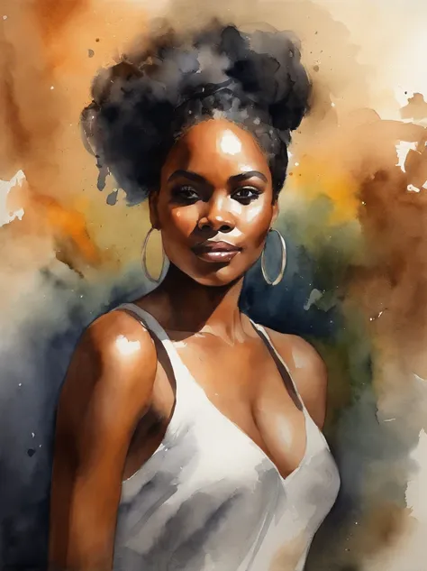 Watercolor painting of a beautiful black girl : : Trending on Artstation: : Simple composition creates a sense of order and harmony. The painting reflects the spiritual qualities of the natural world. --up light --ar 9:16