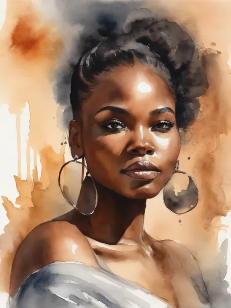 Watercolor painting of a beautiful black girl : : Trending on Artstation: : Simple composition creates a sense of order and harmony. The painting reflects the spiritual qualities of the natural world. --up light --ar 9:16