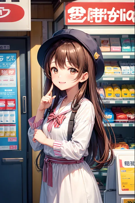 Best Quality, Convenience store manager、Very cute、A smile、bobhair、Brown hair、hospitals、I want to blush、Staring at this、Hats do not、