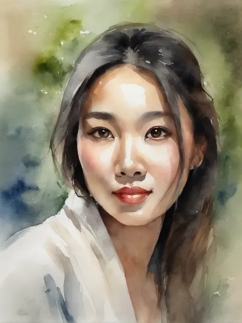 Watercolor painting of a Very Beautiful chinese girl : : Trending on Artstation: : Simple composition creates a sense of order and harmony. The painting reflects the spiritual qualities of the natural world. --up light --ar 9:16