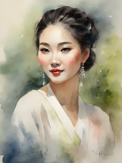 Watercolor painting of a Very Beautiful chinese girl : : Trending on Artstation: : Simple composition creates a sense of order and harmony. The painting reflects the spiritual qualities of the natural world. --up light --ar 9:16