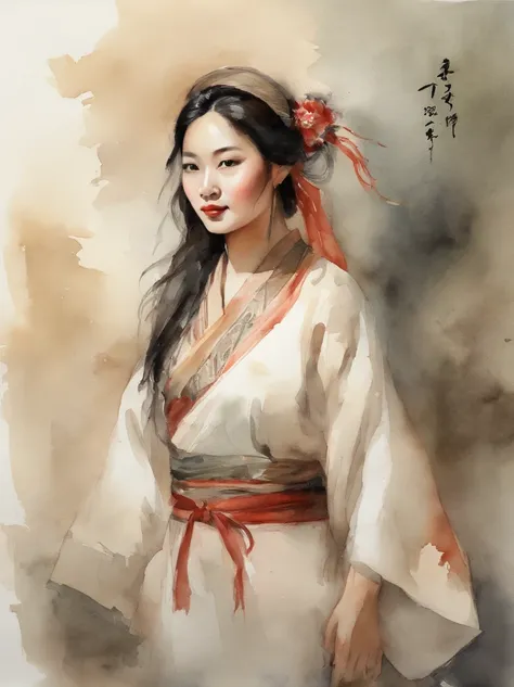 Watercolor painting of a Very Beautiful chinese girl : : Trending on Artstation: : Simple composition creates a sense of order and harmony. The painting reflects the spiritual qualities of the natural world. --up light --ar 9:16