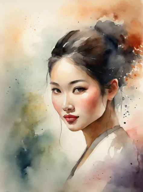 Watercolor painting of a Very Beautiful Japanese girl : : Trending on Artstation: : Simple composition creates a sense of order and harmony. The painting reflects the spiritual qualities of the natural world. --up light --ar 9:16