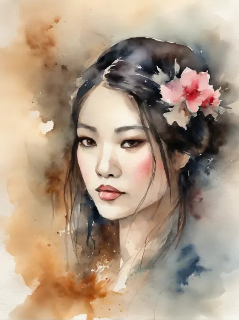 Watercolor painting of a Very Beautiful Japanese girl : : Trending on Artstation: : Simple composition creates a sense of order and harmony. The painting reflects the spiritual qualities of the natural world. --up light --ar 9:16