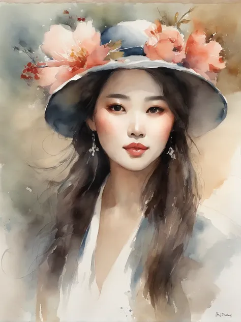 Watercolor painting of a Very Beautiful Korean girl : : Trending on Artstation: : Simple composition creates a sense of order and harmony. The painting reflects the spiritual qualities of the natural world. --up light --ar 9:16