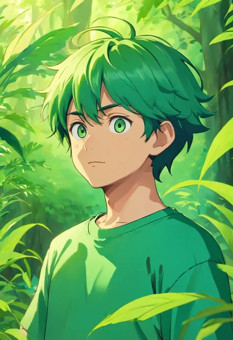 um close up de um garoto de camisa Listrada verde e cabelos brancos , kentaro miura manga art style, kentaro miura manga style, homem bonito anime, com olhos verdes, Kentaro Miura estilo de arte, cara bonito na arte demon slayer, he is wearing a black t-sh...