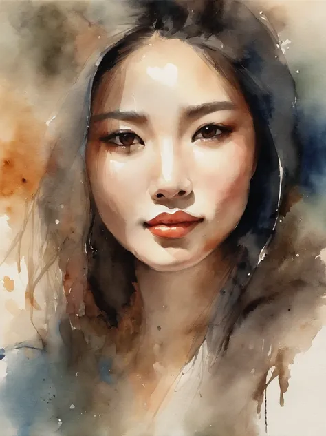 Watercolor painting of a Very Beautiful Korean girl : : Trending on Artstation: : Simple composition creates a sense of order and harmony. The painting reflects the spiritual qualities of the natural world. --up light --ar 9:16